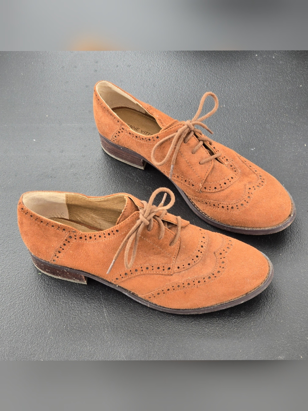 Adrienne Vittadini Brown Suede Brogue Oxfords